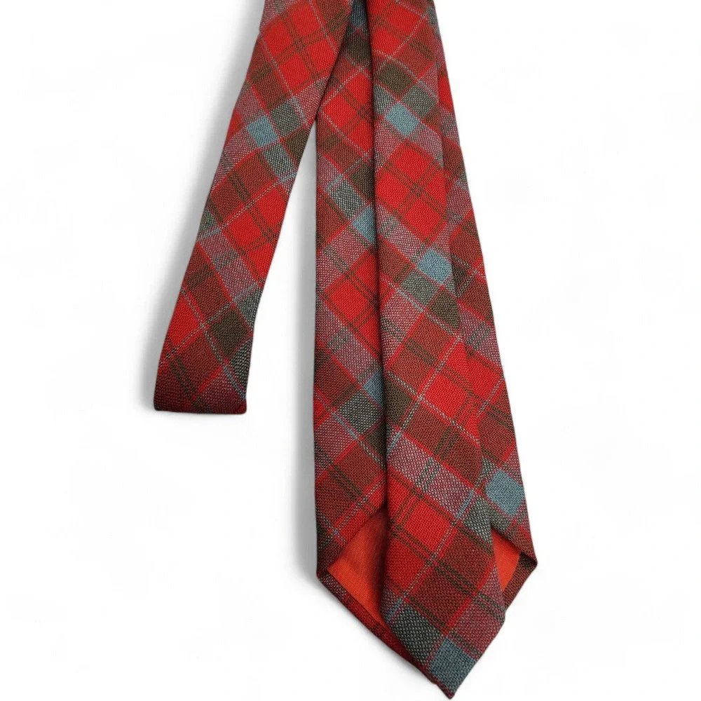 Vintage Made in Scotland Tie 100% New Wool Robertson Plaid Red Green‎ Necktie